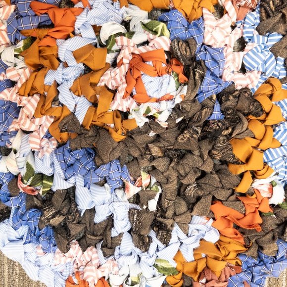 Upcycled Rag Rug Boho Orange Blue Autumn Colors Handmade - Picture 3 of 6